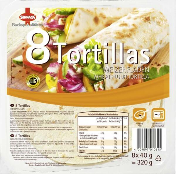 Bild 1 von Sinnack 8 Tortillas Weizenfladen