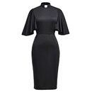 Bild 1 von BPURB Katholische Kirche Damen Rüschenärmel Bodycon Bleistiftkleid Elegant Priester Klerus Midikleid mit Tab Kollar, Schwarz, Medium