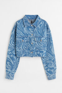 H&M Cropped Jeansjacke Hellblau/Gemustert, Jacken in Größe XS. Farbe: Light denim blue/patterned