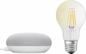 Ledvance Smart + Home Nest Mini Starter Set 2 Generation Google Home Lautsprecher, Classic A60 klar, E 27 - 6 W