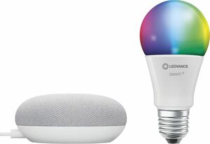 Ledvance Smart + Home Nest Mini Starter Set 2 Generation Google Home Lautsprecher, Classic A60, RGB, E 27 - 6 W