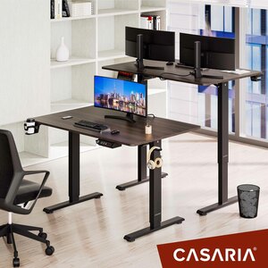 Casaria® Höhenverstellbarer Schreibtisch inkl. Kabelführungen, Getränke- und Kopfhörerhalter Braun