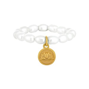 CAÏ Perlenring "Perlen 925 Silber Münze vergoldet Lotusblüte", Süßwasserzuchtperlen