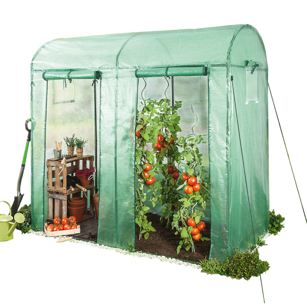 Powertec Garden Tomaten Gewächshaus mit 2 Toren und 4 Fenstern von