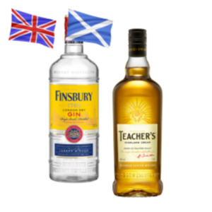 Teachers Highland Cream Whisky,  Finsbury London Dry Gin oder Penny Packer Bourbon Whiskey