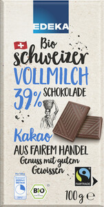 EDEKA Bio Vollmilchschokolade 39% Fairtrade 100G