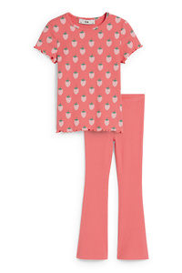 C&A Set-Kurzarmshirt und Flared Leggings-2 teilig, Pink, Größe: 110