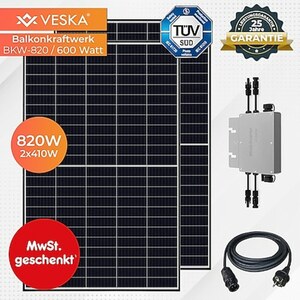 VESKA 820 W / 600 W Balkonkraftwerk Photovoltaik Solaranlage Steckerfertig WIFI Smart