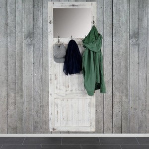 Garderobe Wandgarderobe mit Spiegel Wandhaken 180x65x7cm, Shabby-Look, Shabby-Chic, Vintage ~ weiß