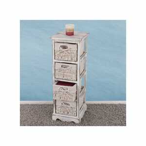 Regal Kommode mit 4 Korbschubladen 74x25x28cm, Shabby-Look, Shabby-Chic, Vintage ~ weiß