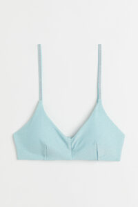 H&M Wattiertes Bikinitop Hellblau/Glitzernd, Bikini-Oberteil in Größe 32. Farbe: Light blue/glittery