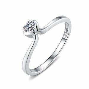 Qings Solitär Ring 925 Silber Herz CZ Zirkonia Verlobungsringe Valentin Diamant Damenring Antragsring Größe 52 (16.5)