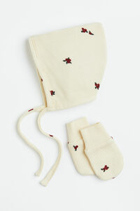 H&M Geschenkset aus Baumwolle mit Waffelstruktur Hellbeige/Preiselbeeren, Kleidung Sets in Größe 62/68. Farbe: Light beige/lingonberries