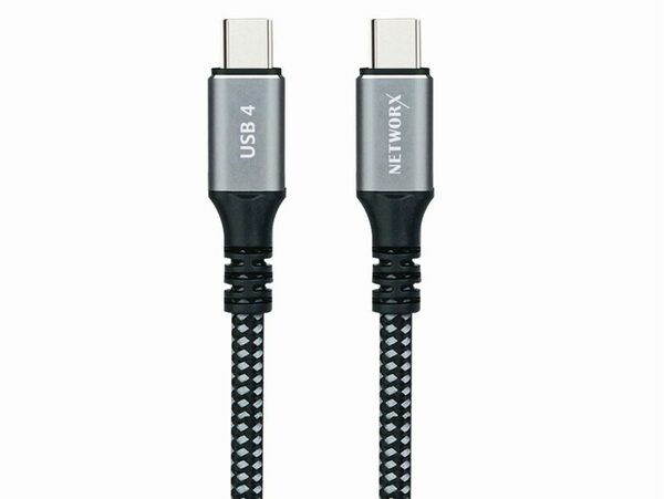 Bild 1 von Networx USB-C-Kabel, USB-C auf USB-C 4.0 Ladekabel, 5Kx60 Hz, 1 m, schwarz/grau