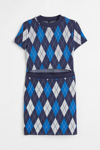 H&M+ Strickkleid Dunkelblau/Argylemuster, Alltagskleider in Größe XXXL. Farbe: Dark blue/argyle pattern
