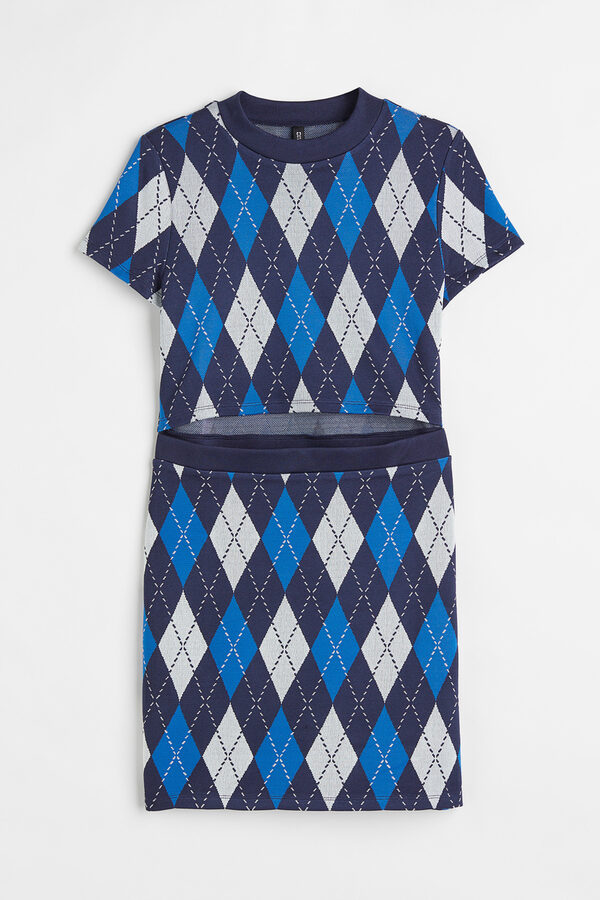 Bild 1 von H&M+ Strickkleid Dunkelblau/Argylemuster, Alltagskleider in Größe XXXL. Farbe: Dark blue/argyle pattern