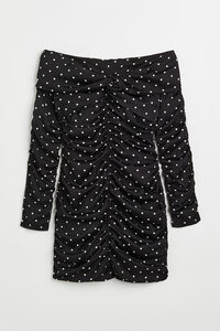 H&M Off-Shoulder-Kleid mit Raffungen Schwarz/Gepunktet, Alltagskleider in Größe 48. Farbe: Black/spotted