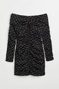 Bild 1 von H&M Off-Shoulder-Kleid mit Raffungen Schwarz/Gepunktet, Alltagskleider in Größe 48. Farbe: Black/spotted