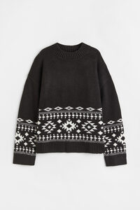 H&M Jacquard-Pullover Schwarz/Gemustert in Größe L. Farbe: Black/patterned