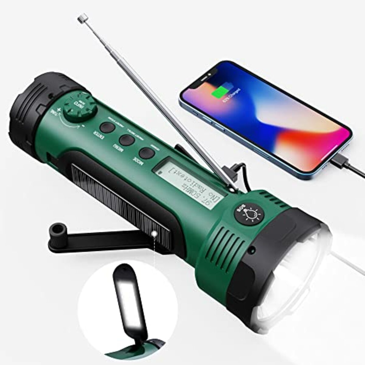 Bild 1 von LED Taschenlampe DAB Radio mit 3000mAh Akku Aufladbar, Handkurbel Solar Notfallradio Dynamo UKW, Kurbelradio DAB+ mit 5 Lichtmodi, Tragbare Campinglampe IPX4, USB-Handyladefunktion für Outdoor/Wande