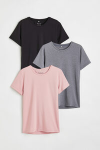 H&M 3er-Pack Sportshirts Schwarz/Graumeliert/Hellrosa, Tops in Größe 98/104. Farbe: Black/grey marl/light pink