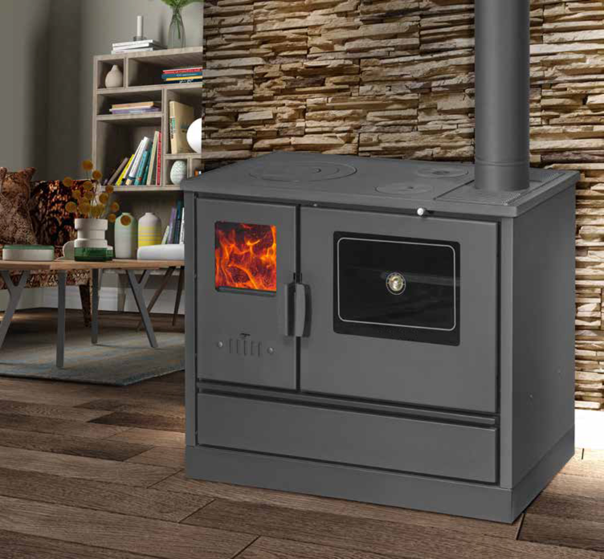 Bild 3 von Moeby24 Küchenofen Lotus 4020 Holzherd Kaminofen Herd Gusseisen 7,9KW BimSchV2 EEK A+ 150mm