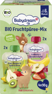 Babydream Bio Fruchtpüree-Mix Erdbeere & Banane in Apfel und Birne-Kiwi-Banane in Apfel