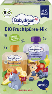 Babydream BIO Fruchtpüree-Mix Fruchtcocktail + Blaubeere & Banane in Apfel