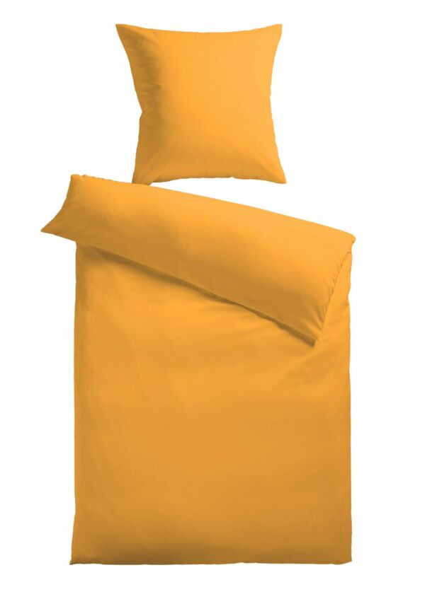Bild 1 von Baumwoll-Satin Bettwäsche Uni 80 x 80 + 135 x 200 cm, Farbe gelb