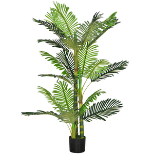 HOMCOM Künstliche Pflanze, Künstliche Palme, Kunstpflanze mit Zementfüllung, Kunstpalme im Topf, Zimmerpflanze für Innendekoration, 150 cm, Grün