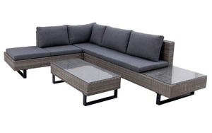 3 teiliges Gartenlounge Sofa Set Bashu, Aluminiumgestell schwarz matt, Geflecht grau