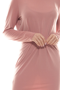 VILA Classy Knielanges-Kleid schlichtes Damen Rundhals-Kleid mit Tailliertem Bund Altrosa