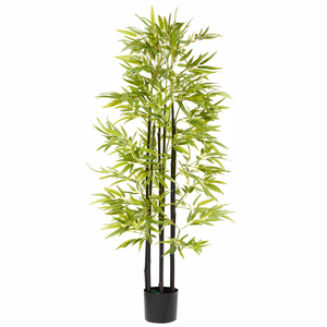 HOMCOM Künstliche Pflanze, Bambusbaum, Kunstpflanze, Kunstbaum inkl. Übertopf, Zimmerpflanze, Innendekoration, 150 cm, Grün+ Schwarz