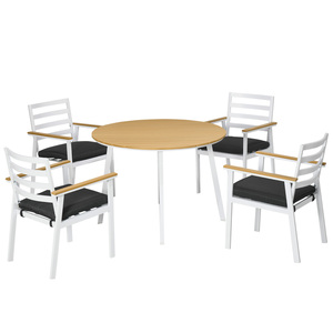 Outsunny Sitzgruppe, 5 tlg. Gartenmöbel-Set inkl. 1 Tisch, 4 Stühlen, Bistro-Set mit Sitzkissen, Sitzgarnitur, Balkonmöbel für Terrasse, Teak+Weiß