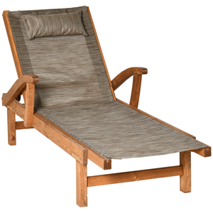 Outsunny Sonnenliege, Liegestuhl mit verstellbarer Rückenlehne, Relaxliege Gartenliege, für Poolbereich, Balkon, bis 113 kg belastbar, Braun, 194 x 70 x 32 cm