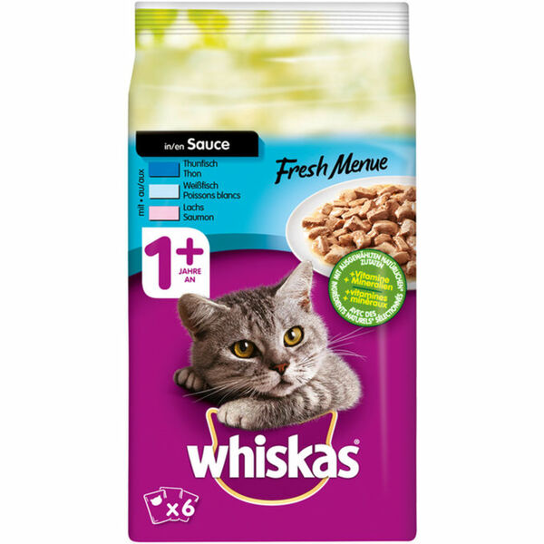 Bild 1 von Whiskas Nassfutter für Katzen mit Thunfisch, Weißfisch & Lachs, 6er Pack