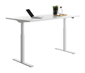 Schreibtisch, elektrisch höhenverstellbar, ca. 160 x 80 cm, Gestell weiß, Tischplatte weiß