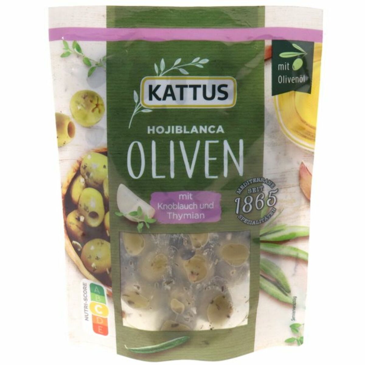 Kattus Grüne Oliven mit Knoblauch &amp; Thymian von Motatos ansehen!