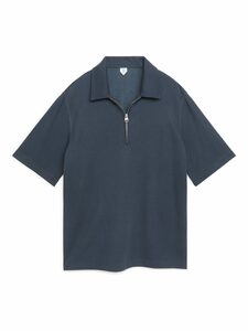 Arket Polohemd mit Reißverschluss Dunkelblau, Poloshirts in Größe L. Farbe: Dark blue