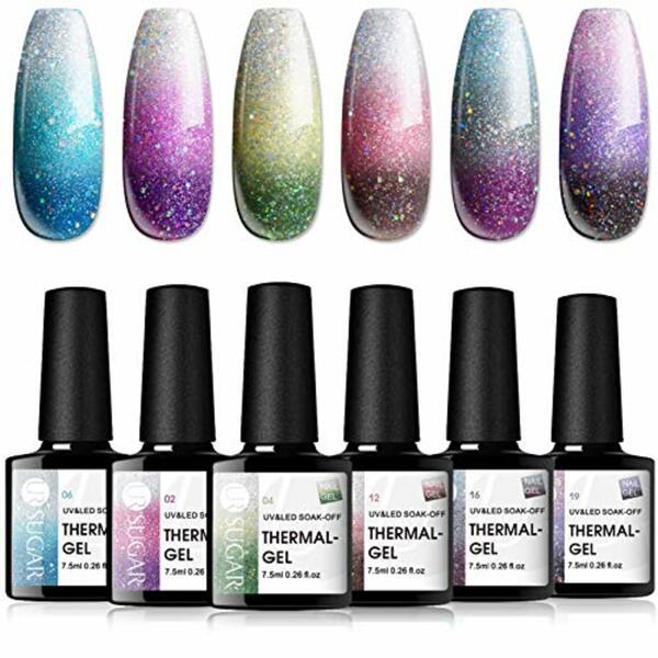 Bild 1 von UR SUGAR UV Nagellack Thermo, 6 Farben Glitzer Gel Nagellack Farbwechsel Shellac Set Gel für Gelnägel Gellack Kit, Mehrfarbig Ablösbarer Nagelgel Farbgel Gel Nagel Chameleon Gel Polish Set Geschen