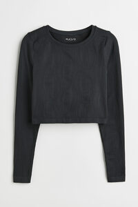 H&M Cropped Sportshirt Seamless Dunkelgrau, Sport – T-Shirts in Größe S. Farbe: Dark grey