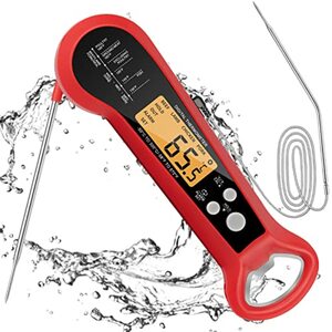 JOYHILL Digitales Fleischthermometer zum Grillen, 2 in 1 sonde Instant Read Thermometer mit wasserdichter Hintergrundbeleuchtung&Kalibrierung Ultra Fast Read Food Thermometer für Küche S2 Rot