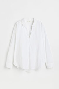 H&M Schlupfbluse aus Leinenmix Weiß, Freizeithemden in Größe L. Farbe: White