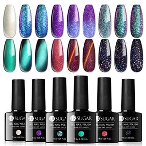 UR SUGAR UV Nagellack Set Cat Magnetic Eye Gel, Chamäleon Glitzer Gel Nagellack, Thermo UV Gel Nagellack Shellac Set Glitter Holographisch Nagelgel Professionelles Starter Maniküre Geschenkset