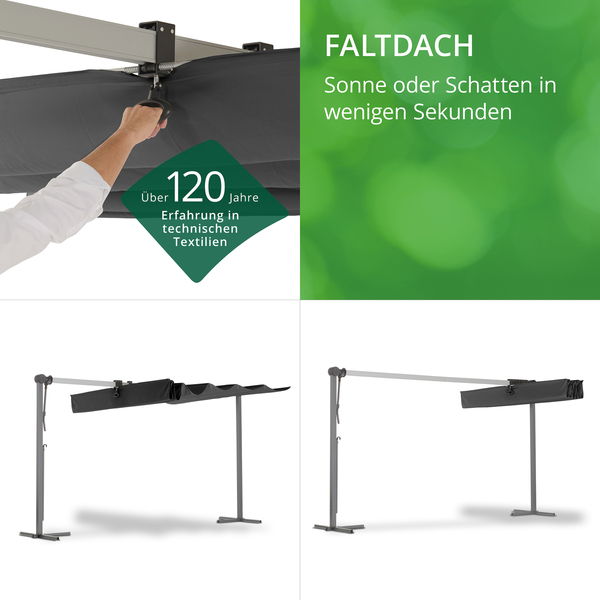 Bild 2 von LECO Sonnendach Waved – faltbare Aluminium Terrassenüberdachung 4 x 2,5 m inkl. Schutzhülle – Lichtg