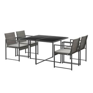 Juskys Polyrattan Sitzgruppe Bahamas M - Tisch, 4 Stühle & Kissen - 4 Personen Gartenmöbel Set Grau