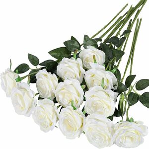 Kunstblume »12 Stück Künstliche Blumen Rosen, Deko Blumen Fake Rosen mit Stielen DIY Hochzeit Blumensträuße Braut Zuhause Dekoration, Weiß«, Fortunesn