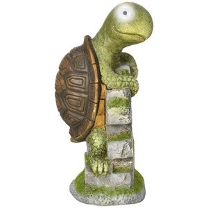 Outsunny Gartenfigur "Schildkröte" mit LED Solarleuchte, Gartenstatue, Gartenfigur, 36,5 cm Skulptur, Outdoor-Ornament für Rasen, Garten, Hof