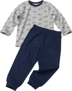 PUSBLU Kinder Schlafanzug, Gr. 98, mit Bio-Baumwolle, grau, blau