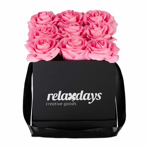 Gestecke »Schwarze Rosenbox eckig mit 9 Rosen«, relaxdays, Höhe 18 cm, Rosa